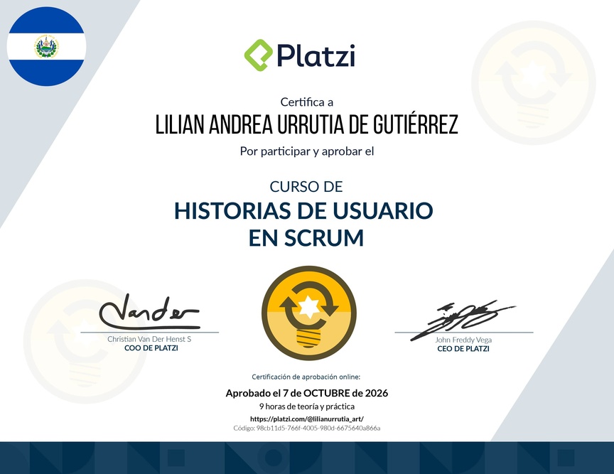 Diploma del Curso de Historias de Usuario en Scrum