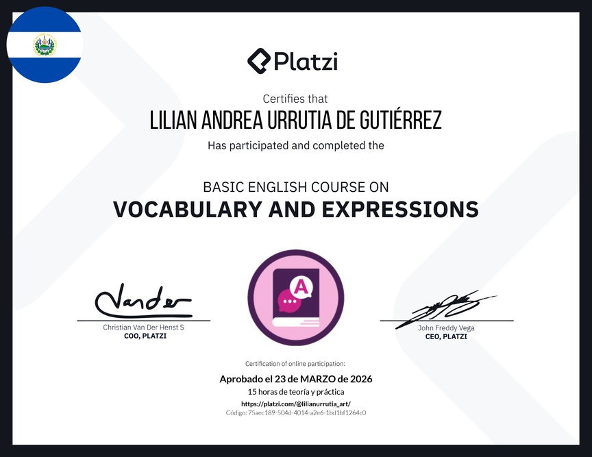 Diploma del Curso Básico de Vocabulario y Expresiones en Inglés