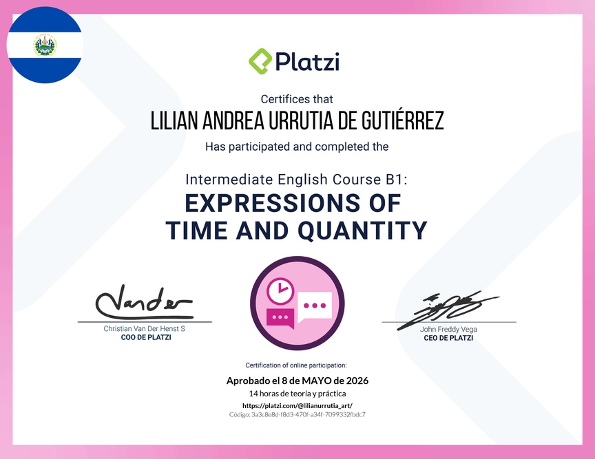 Diploma del Curso de Inglés Intermedio B1: Expresiones de Tiempo y Cantidad