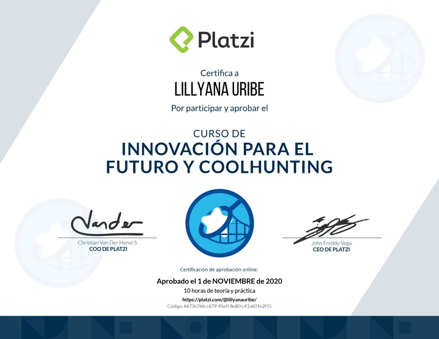 Diploma del Curso de Innovación para el Futuro y Coolhunting