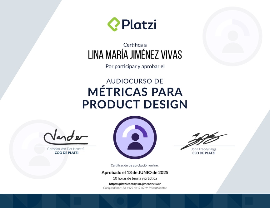 Diploma de Audiocurso de Métricas en Product Design
