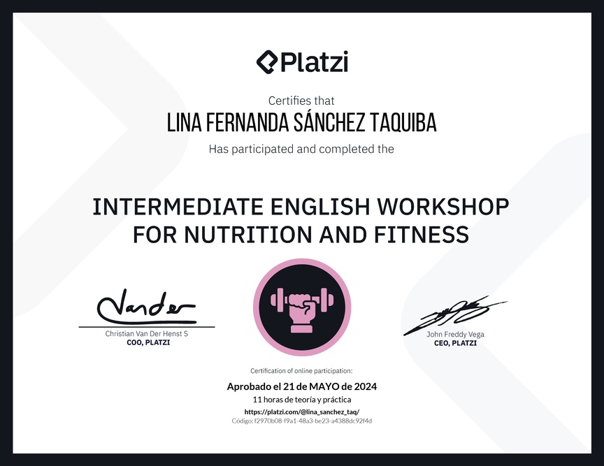 Diploma del Curso de Inglés Práctico sobre Nutrición y Fitness