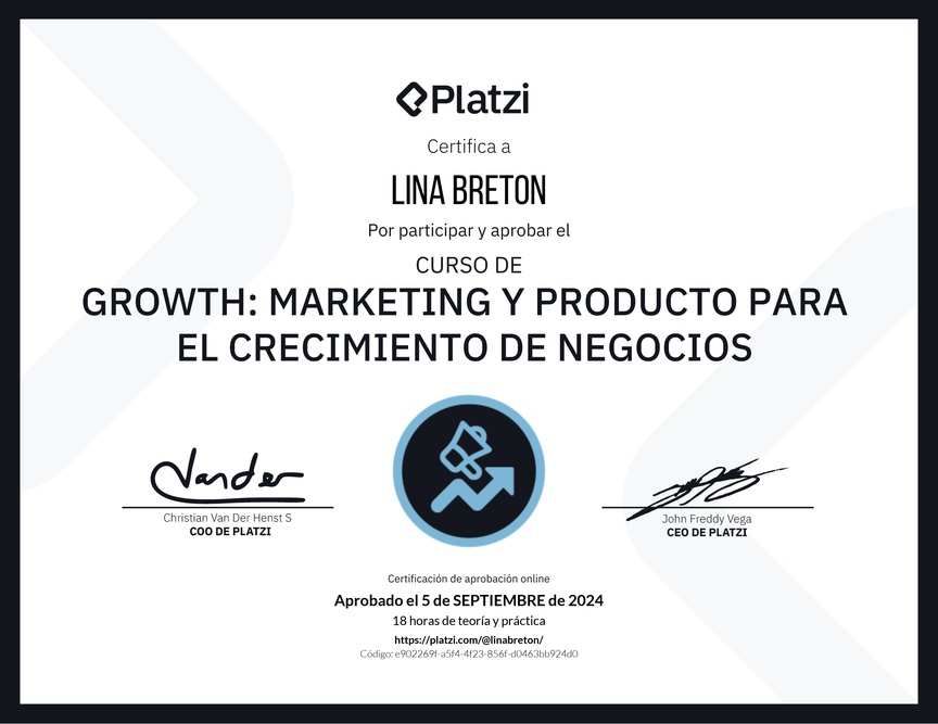 Diploma del Curso de Growth: Marketing y Producto para el Crecimiento de Negocios
