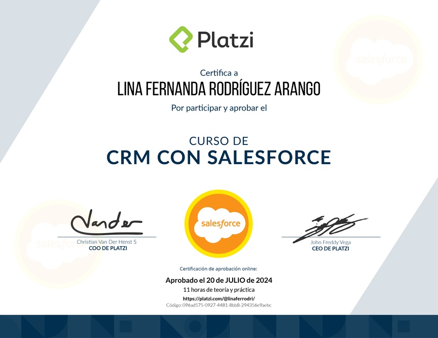 Diploma del Curso de CRM con Salesforce