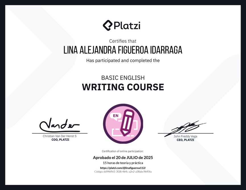 Diploma del Curso Básico de Escritura en Inglés