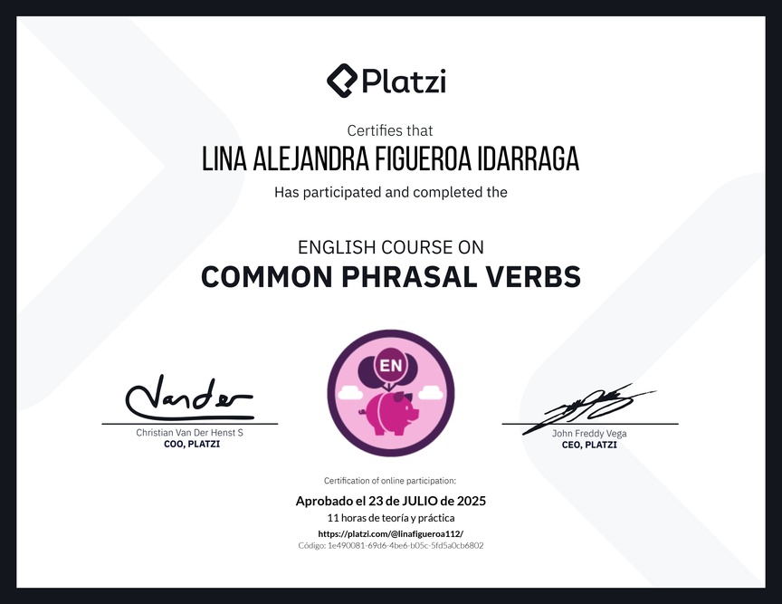 Diploma del Curso de Phrasal Verbs Comunes en Inglés