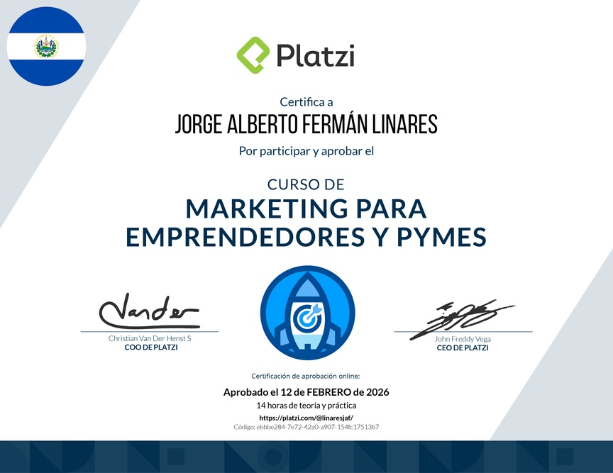 Diploma del Curso de Marketing para Emprendedores y PyMes