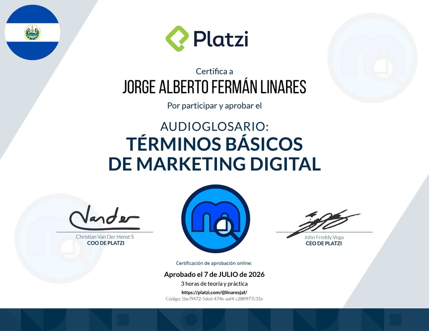 Diploma de Audioglosario Términos  Básicos de Marketing Digital