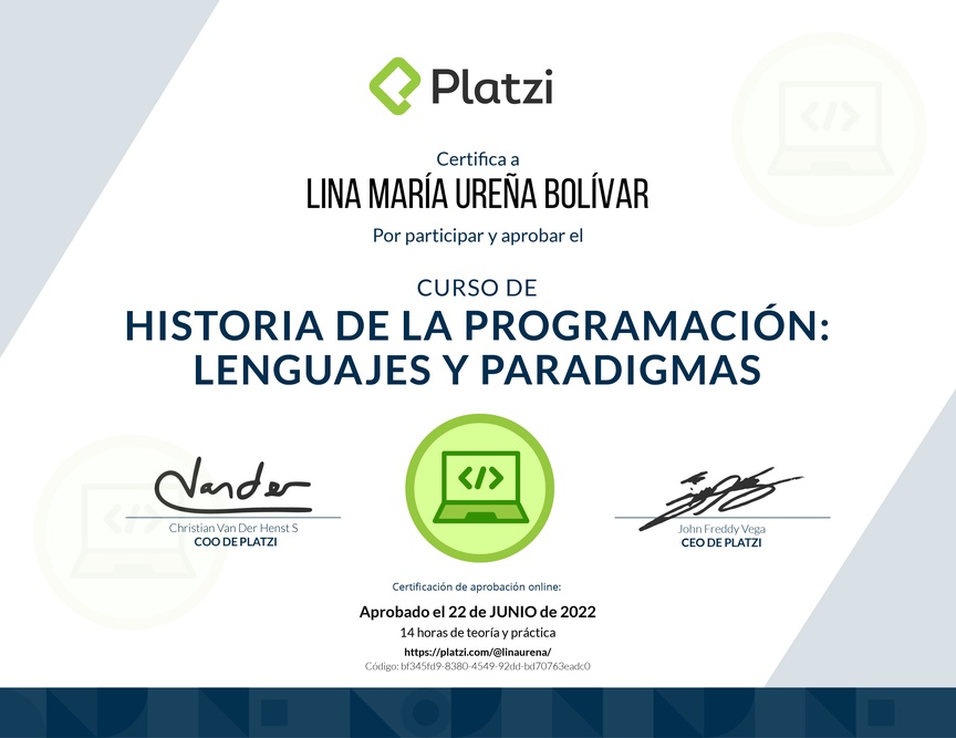 Diploma del Curso de Historia de la Programación: Lenguajes y Paradigmas