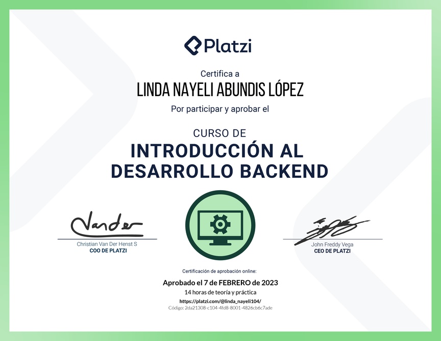 Diploma del Curso de Introducción al Desarrollo Backend
