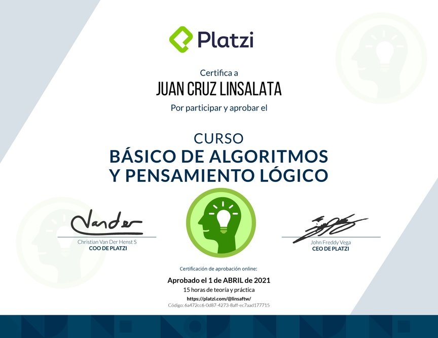 Diploma del Curso Básico de Algoritmos y Pensamiento Lógico