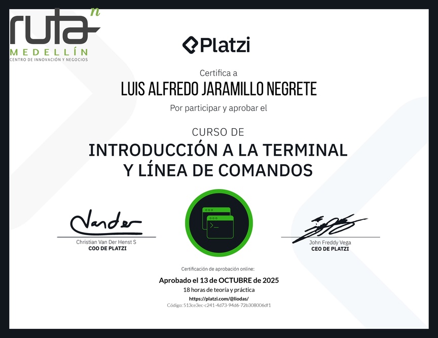 Diploma del Curso de Introducción a la Terminal y Línea de Comandos