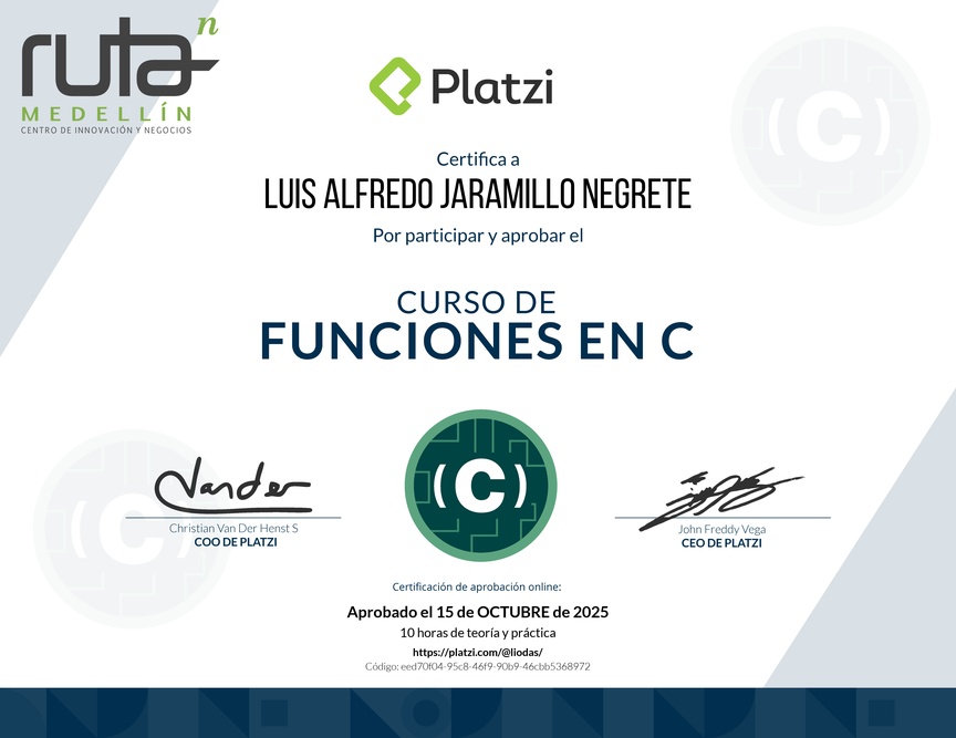 Diploma del Curso de Funciones en C