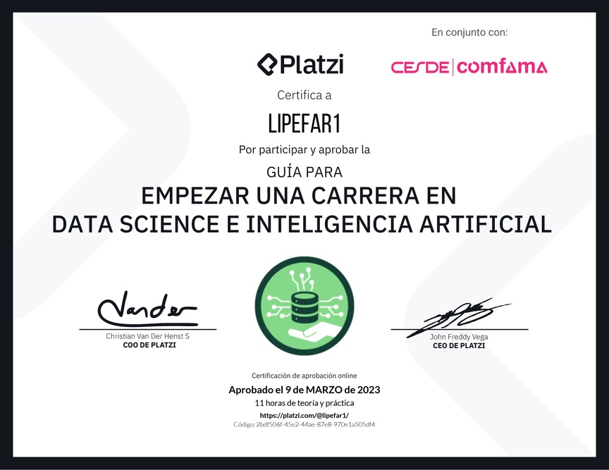Diploma de Guía para Empezar una Carrera en Data Science e Inteligencia Artificial