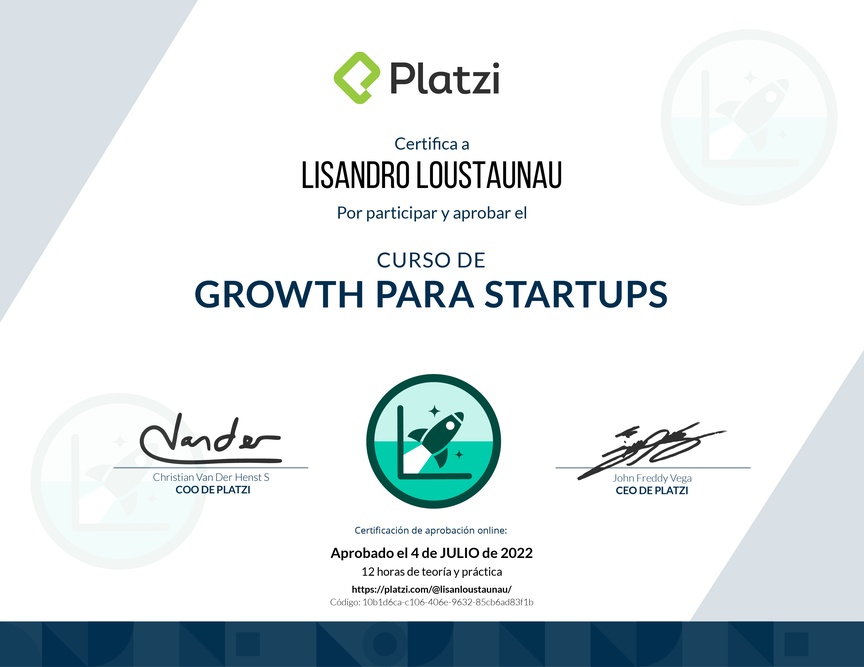 Diploma del Curso de Growth para Startups
