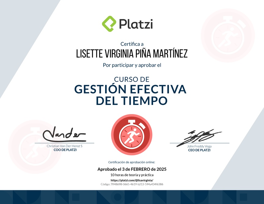 Diploma del Curso de Gestión Efectiva del Tiempo