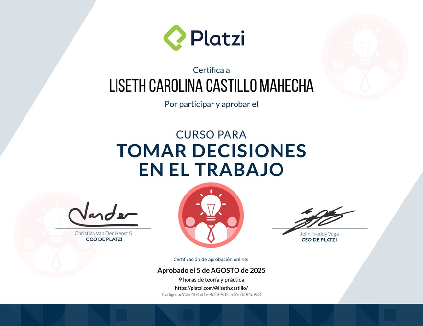Diploma del Curso para Tomar Decisiones en el Trabajo