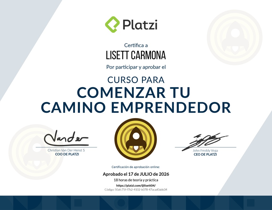 Diploma del Curso para Comenzar tu Camino Emprendedor