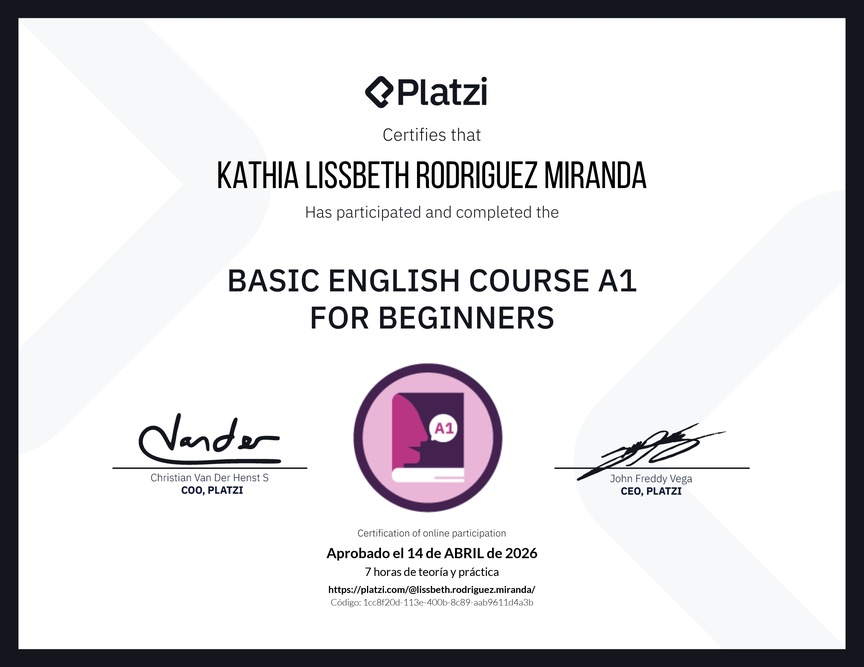 Diploma del Curso de Inglés Básico A1 para Principiantes