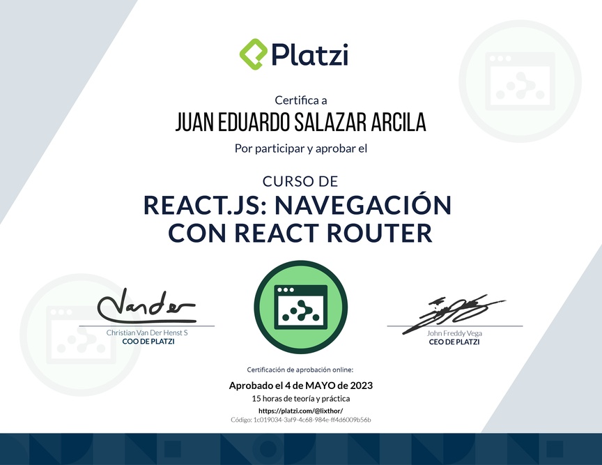Diploma del Curso de React.js: Navegación con React Router