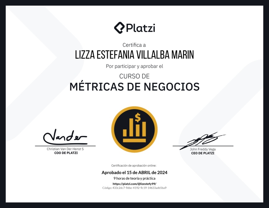 Diploma del Curso de Métricas Esenciales de Negocio