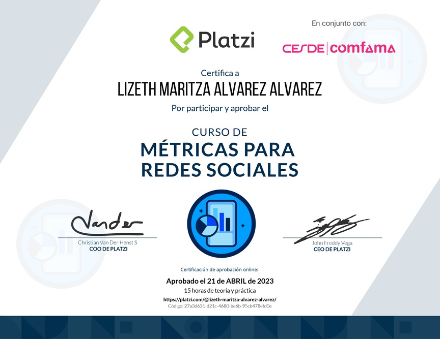 Diploma del Curso de Métricas para Redes Sociales
