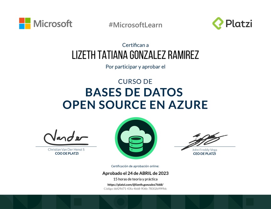 Diploma del Curso de Bases de Datos en Azure