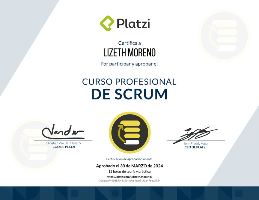 Diploma del Curso Profesional de Scrum