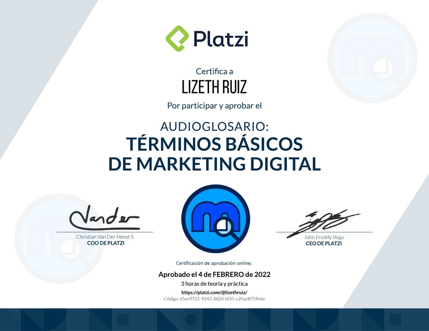 Diploma de Audioglosario Términos Básicos de Marketing Digital