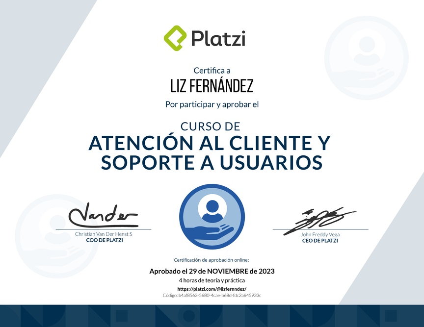 Diploma del Curso de Servicio al Cliente y Soporte a Usuarios