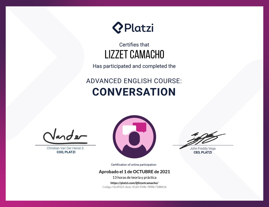 Diploma del Curso de Inglés Avanzado: Conversación 2020