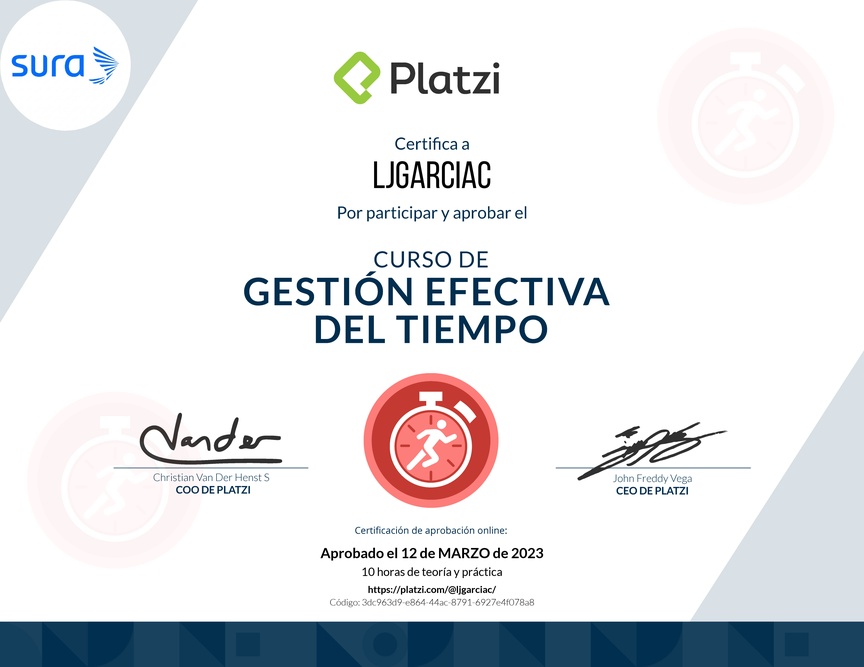 Diploma del Curso de Gestión Efectiva del Tiempo