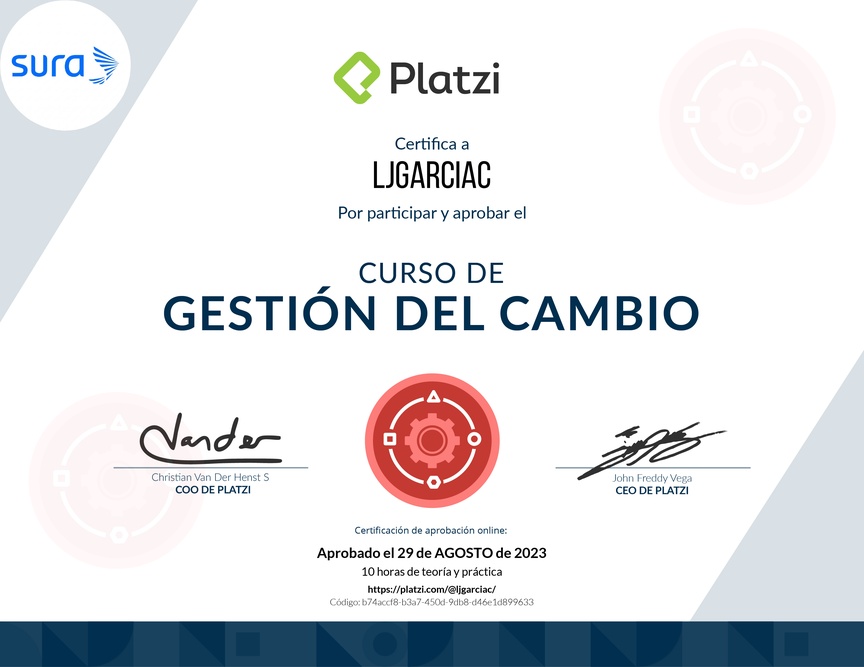Diploma del Curso de Gestión del Cambio para Empresas
