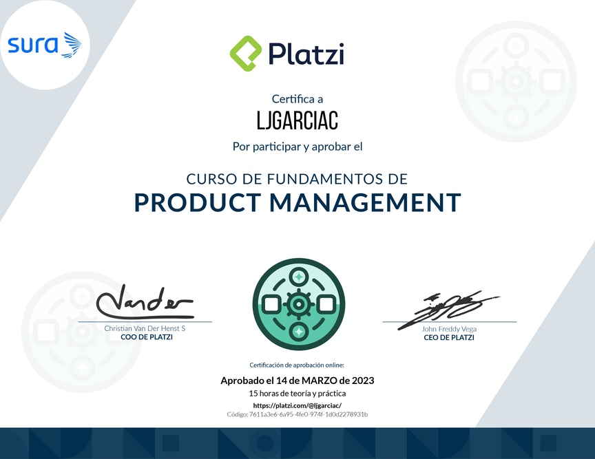 Diploma de Audiocurso de Fundamentos para Product Managers