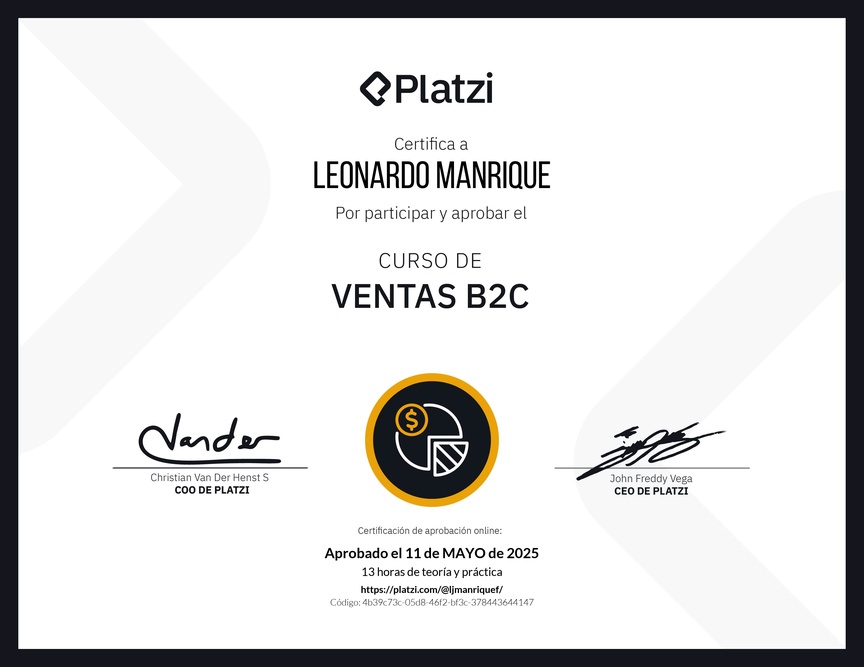 Diploma del Curso de Ventas B2C