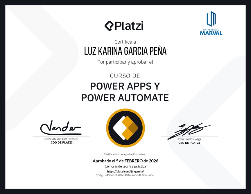 Diploma del Curso de Power Apps y Power Automate