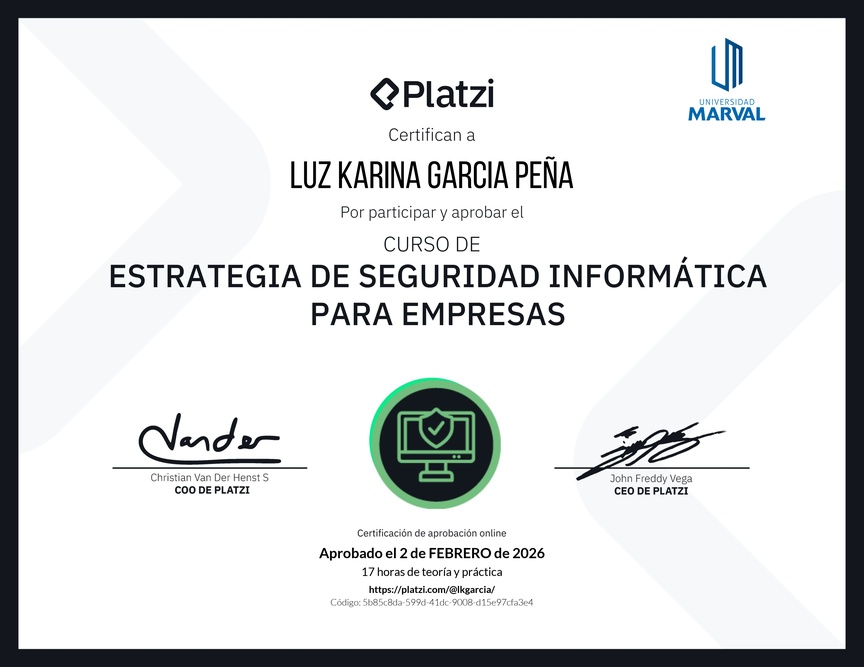 Diploma del Curso de Estrategia de Seguridad Informática para Empresas