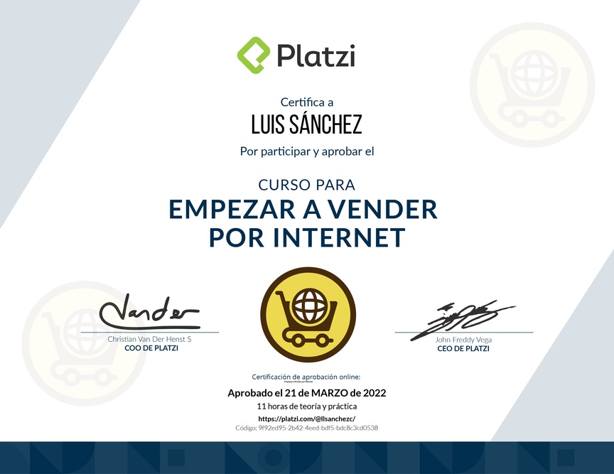 Diploma del Curso para Empezar a Vender por Internet