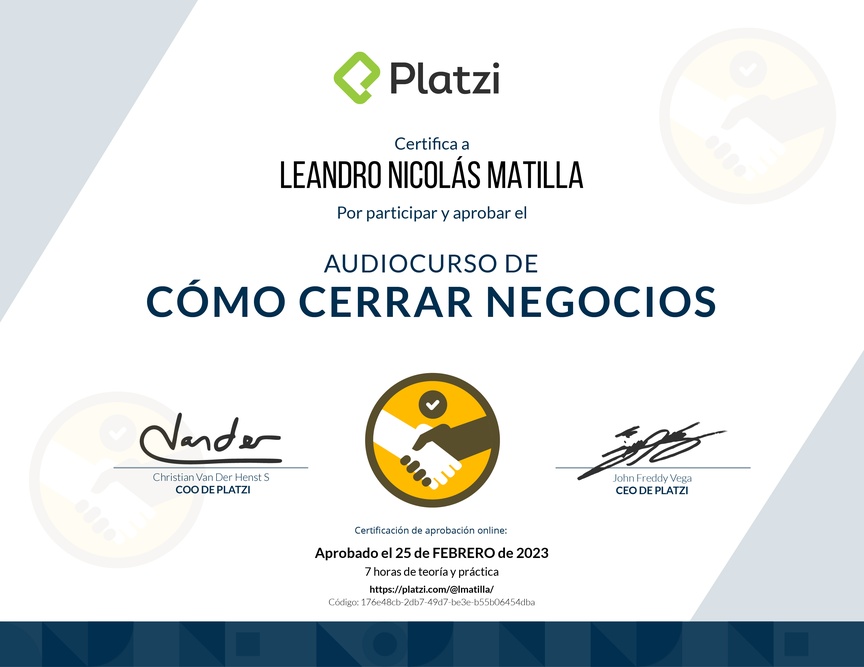 Diploma de Audiocurso de Negociación Efectiva para Cerrar Negocios