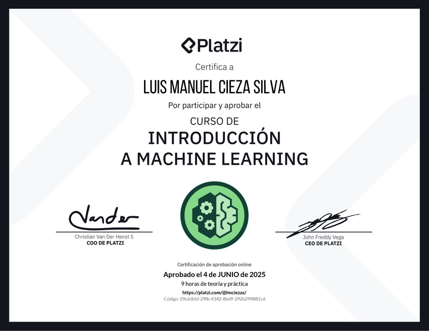Diploma del Curso de Introducción a Machine Learning