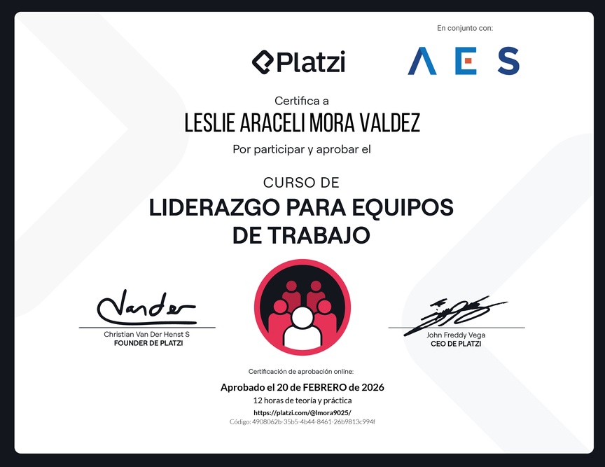 Diploma del Curso de Liderazgo para Equipos de Trabajo