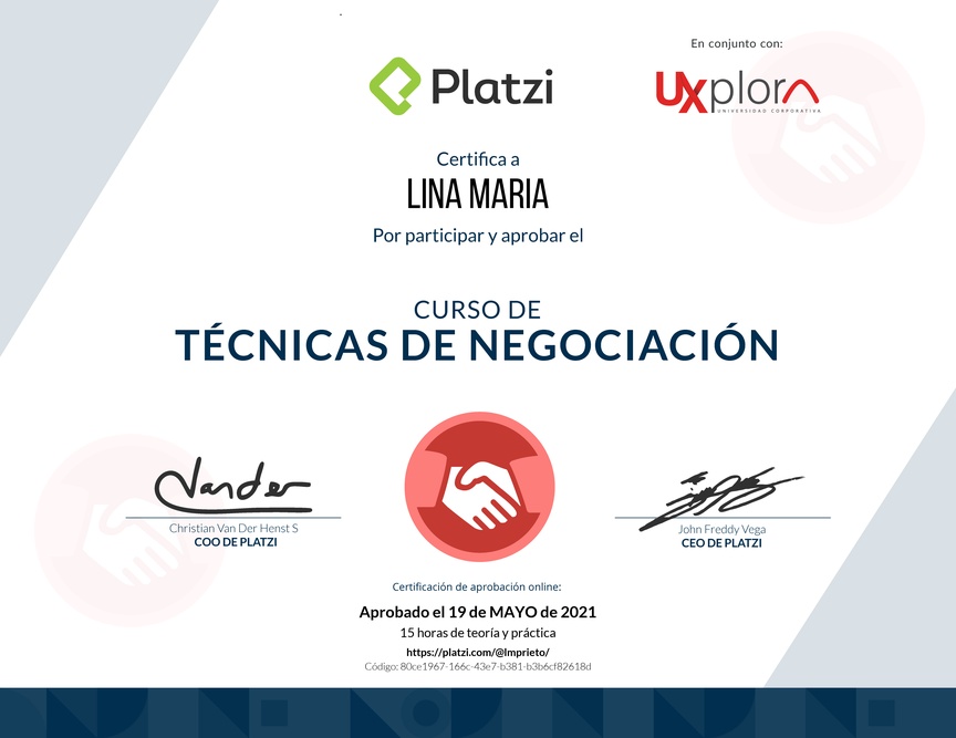 Diploma del Curso de Técnicas de Negociación