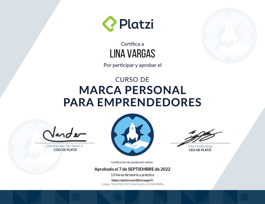 Diploma del Curso de Marca Personal para Emprendedores
