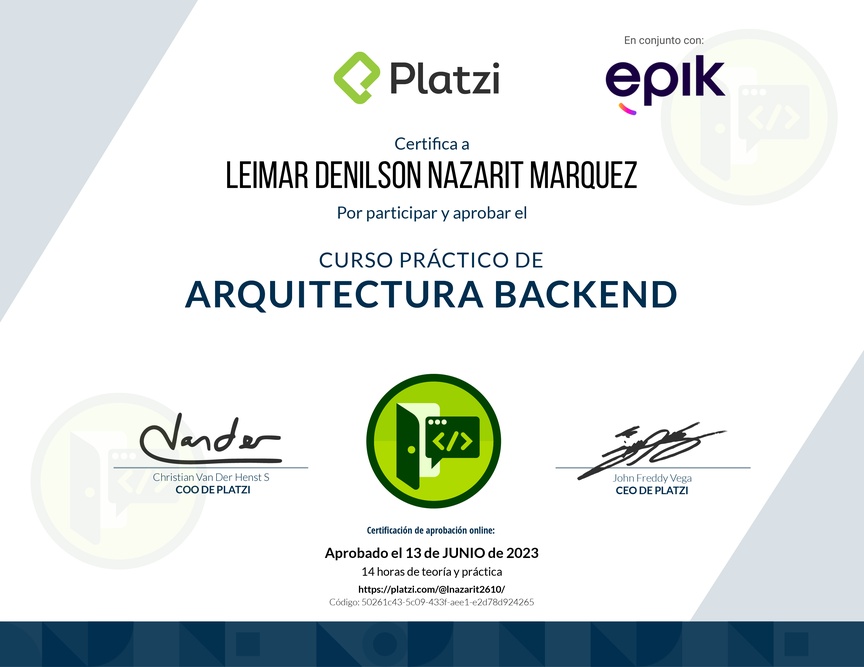 Diploma del Curso Práctico de Arquitectura Backend