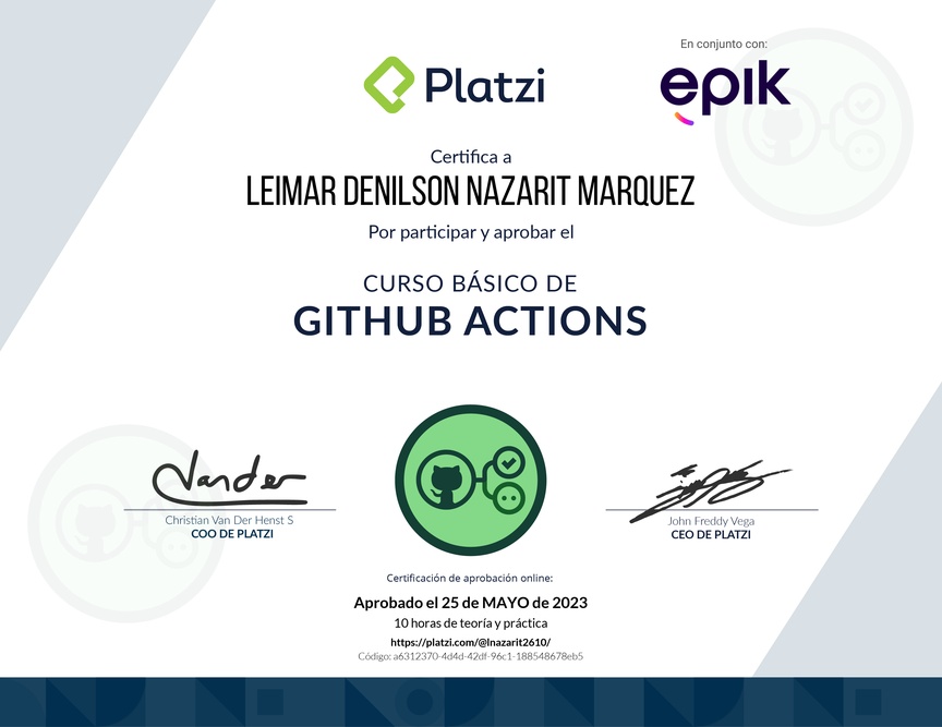Diploma del Curso Básico de GitHub Actions