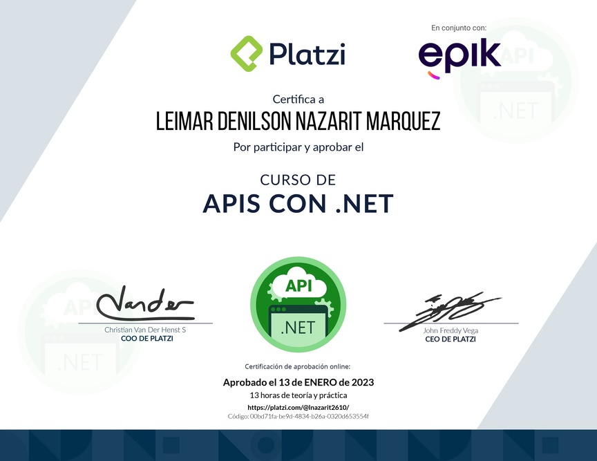 Diploma del Curso de APIs con .NET