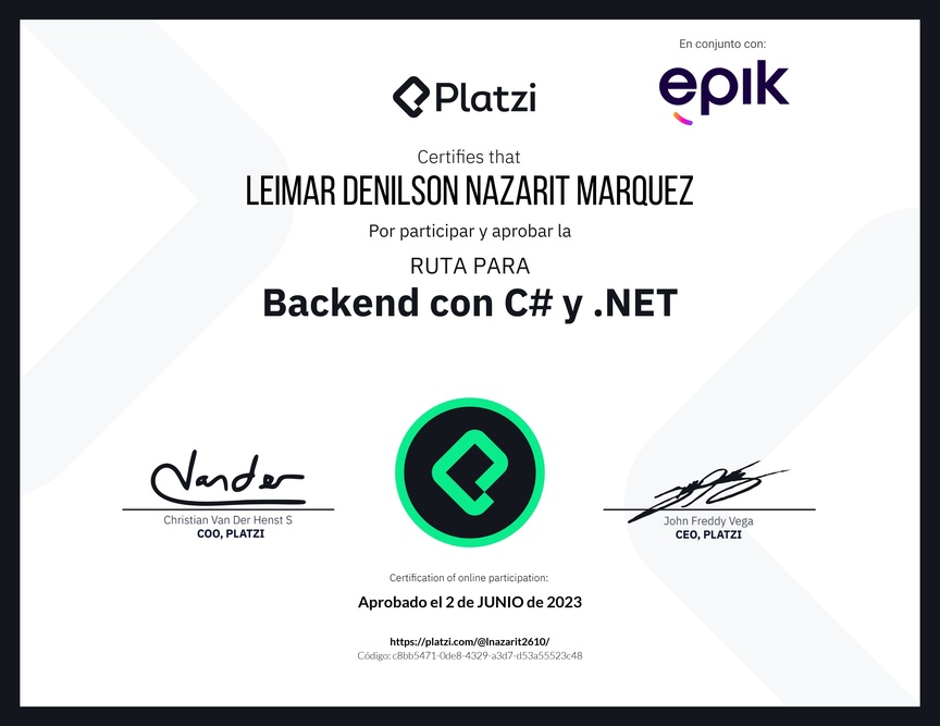 Diploma de la Ruta de Aprendizaje de Backend con C# y .NET
