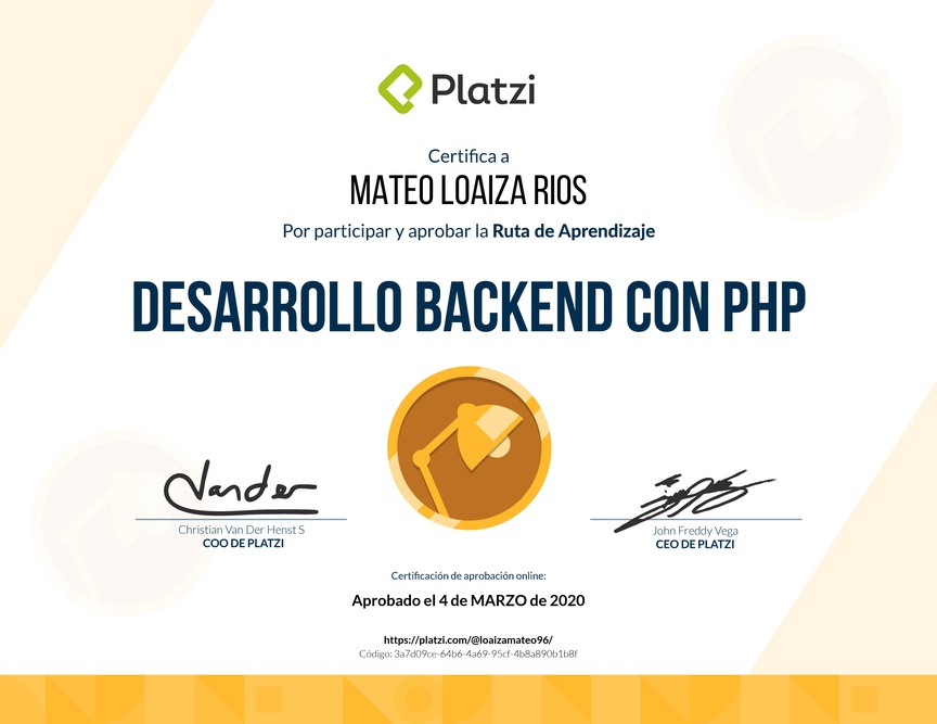 Diploma de la Ruta de Aprendizaje de Desarrollo Web Backend con PHP
