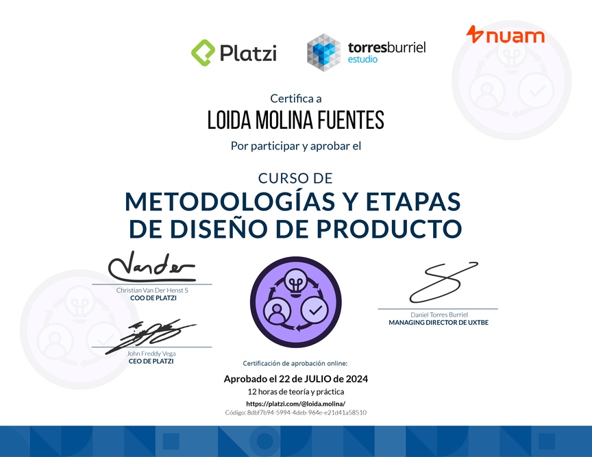 Diploma del Curso de Metodologías de Diseño de Productos Digitales