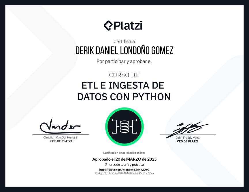 Diploma del Curso de ETL e ingesta de datos con Python
